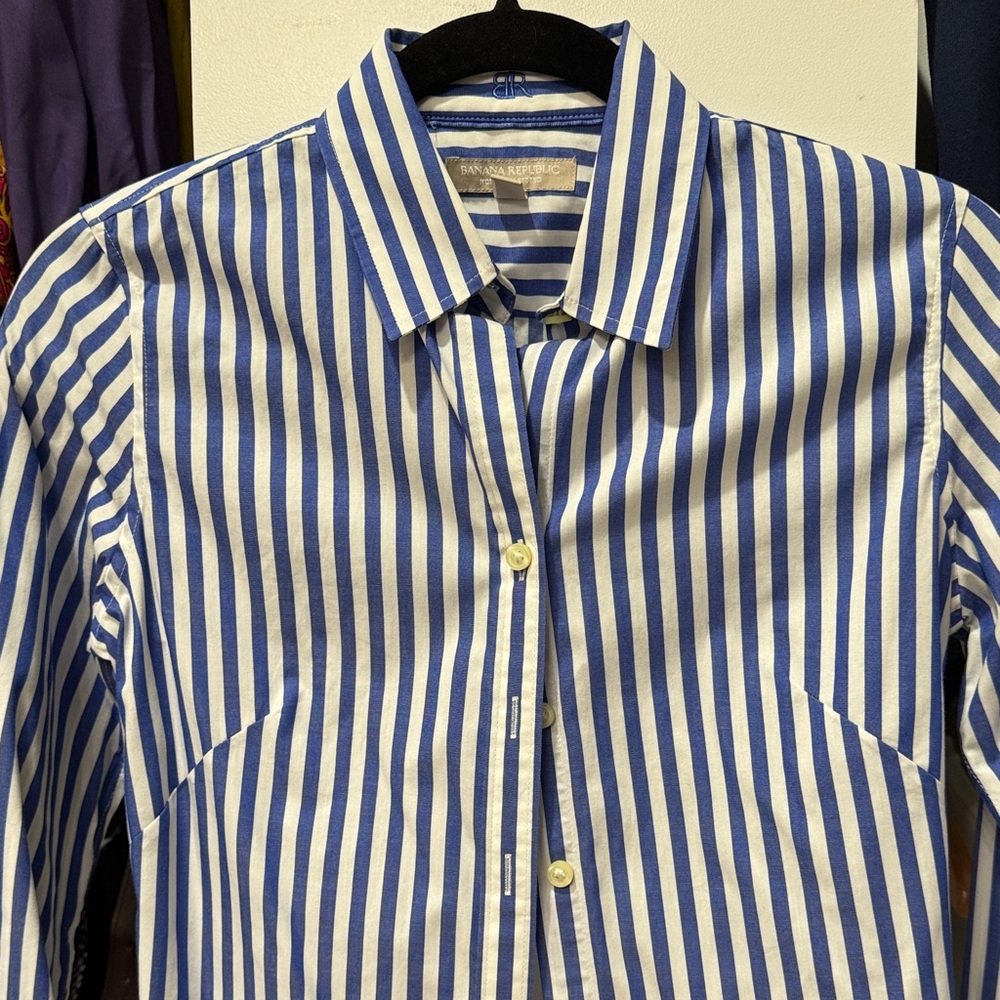 Banana Republic Blue and White Striped Shirt